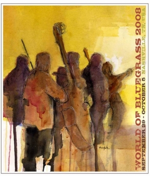 The 2008 World of Bluegrass festival poster, a watercolor of four bluegrass musicians by Robert Yonke